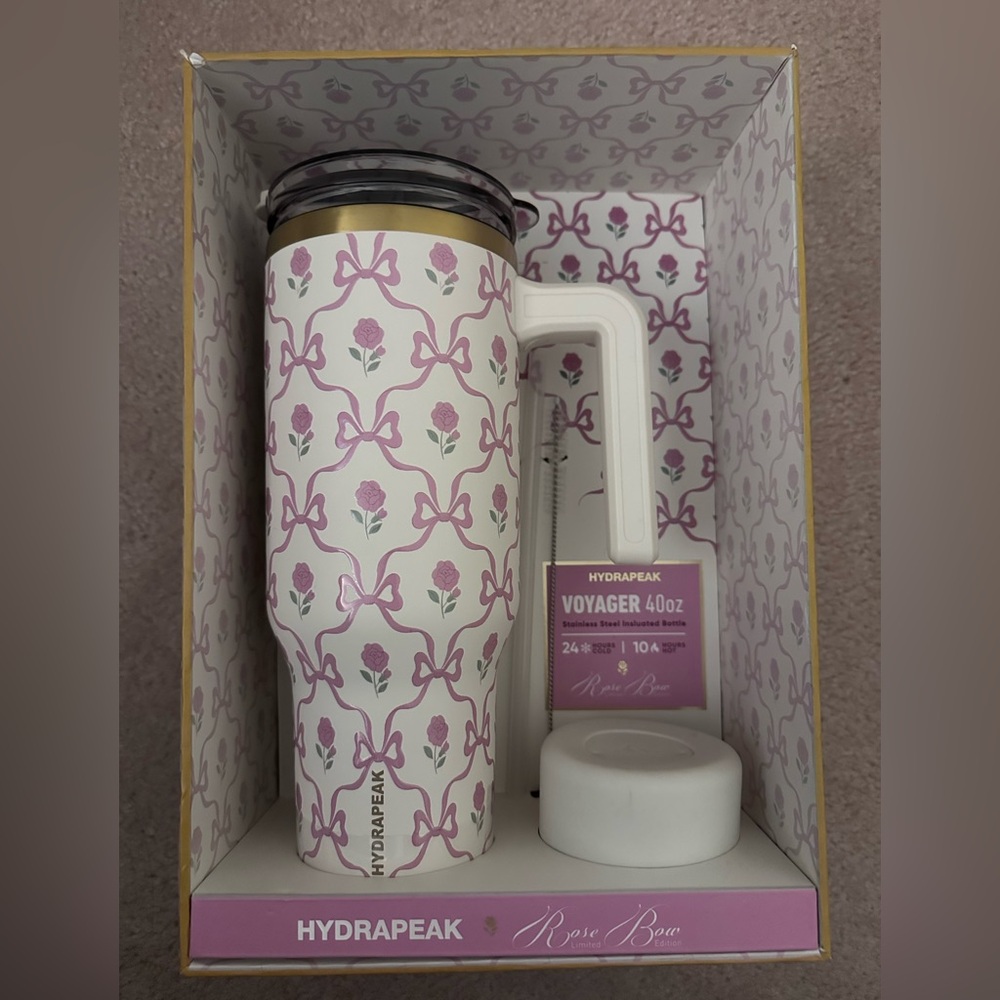 Hydrapeak Voyager 40oz Tumbler with Straw - Pink & White Bow Design - Brand New - Picture 2 of 5